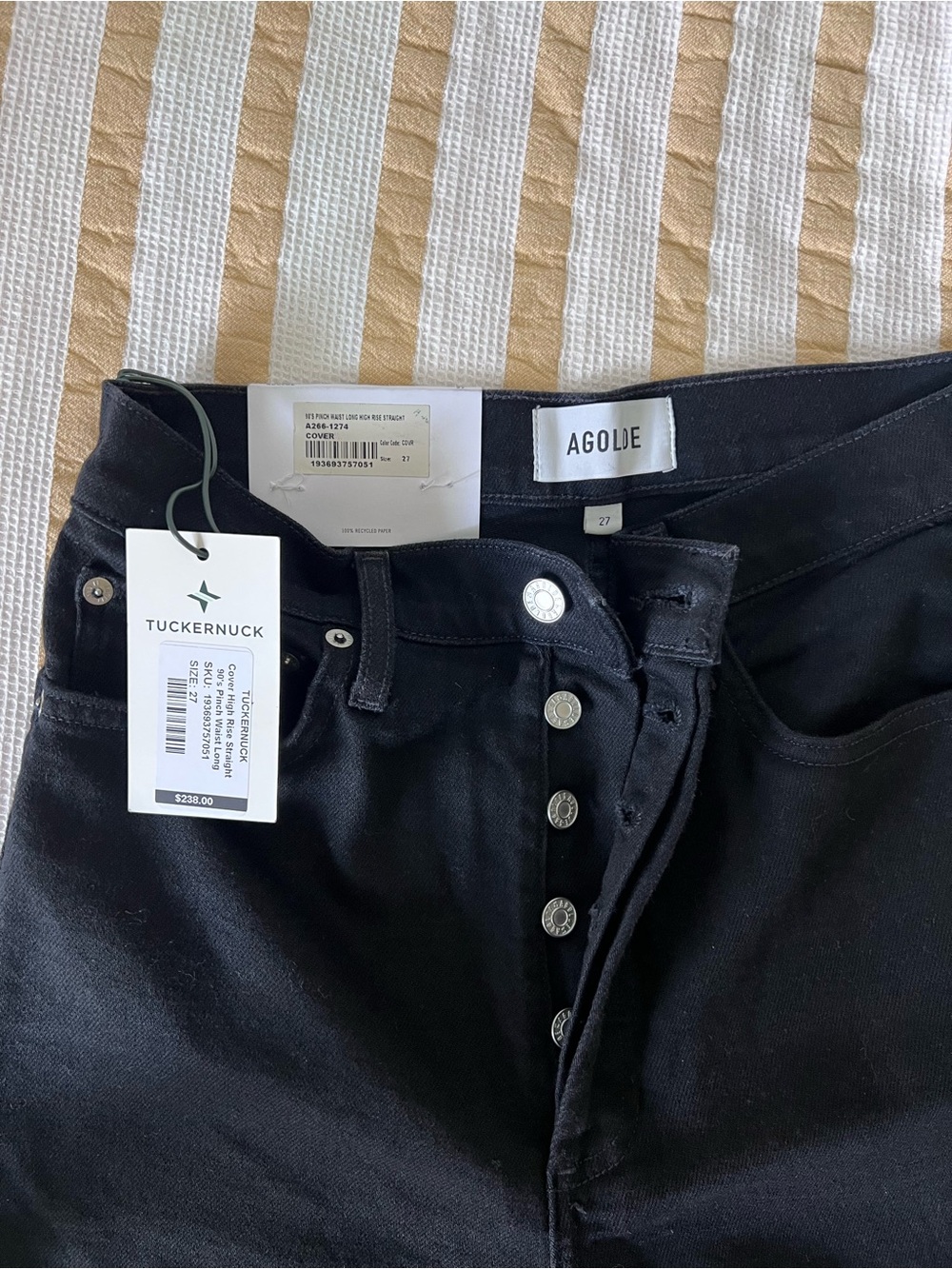 Agolde Black High-Rise Button-Fly Jeans